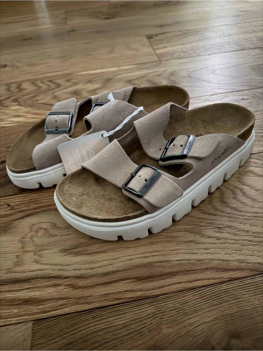 NWT Papillio Birkenstock Arizona Chunky Platform Taupe Suede Women’s 7-7.5 EU 38
